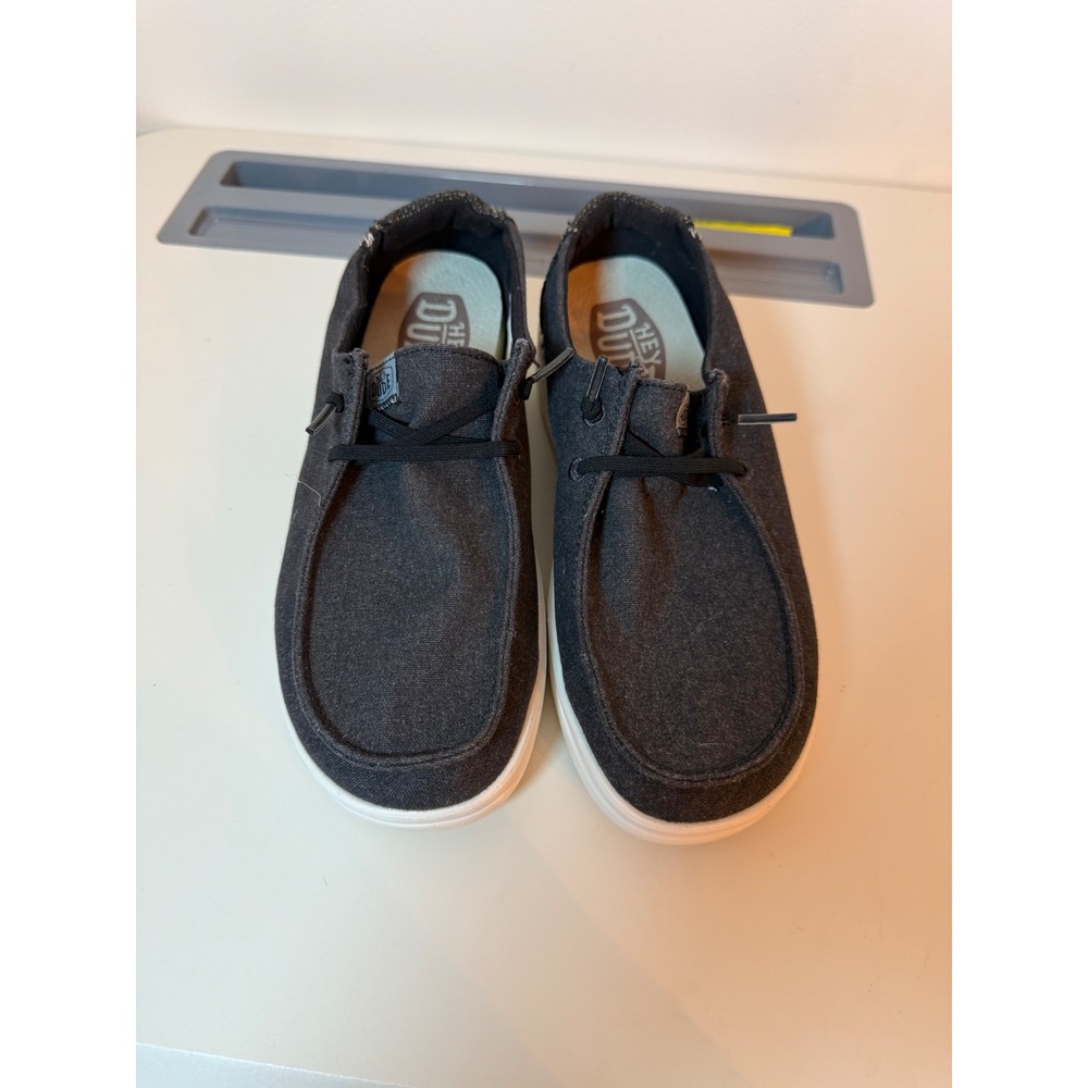 Hey Dude Wendy Rise Shoes Women Size 6 Black Canvas Platform Sparkle Loafers